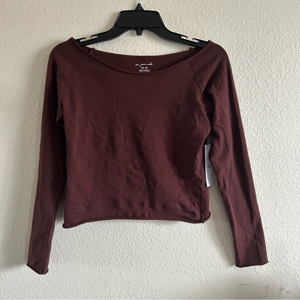 Out From Under Cotton Compression Boatneck Long Sleeve in Brown, Womens Medium